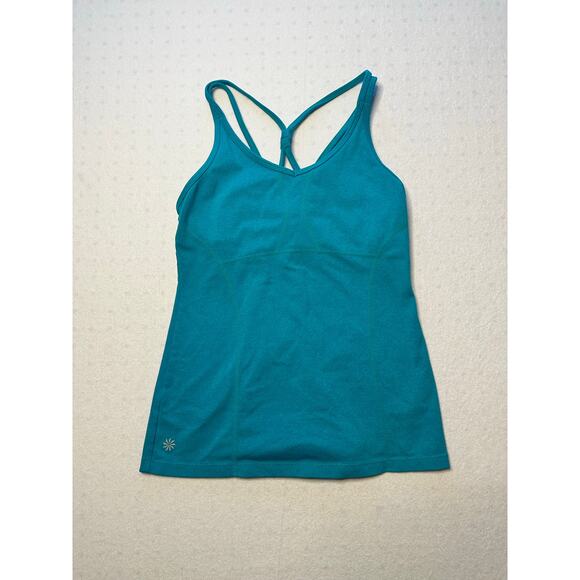 Athleta Turquoise Built-In Bra Tank Top Size Medium Strappy Athletic - Picture 1 of 8